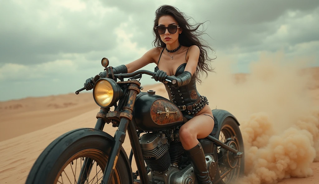 variations of a fantastic concept gravity bike, Super Strength, Super Detail, Fantasy, The Distant Future, brutality design, very beautiful girl sitting on a bicycle, naked, playful pose, supermodel, legs apart, Highly detailed vagina, 