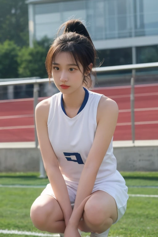(Best Quality, 8k, 32k, Masterpiece, UHD:1.2), (1 slender woman of Japan, 28 years old, tall gravure model), Dark Brown Hair, Professional Lighting, Photon Mapping, Radiosity, (High Definition Skin:1.2), (shorts, Exposed Shoulder:1.1), squatting with legs open, ((provocative dynamic pose)), ((she is wet)), Top-Down View:1.5, (baseball Uniform:1.1, ), Ultra Detailed Face, Detailed Lips, Detailed Eyes, Double Eyelids,largish eyes, Inside the Stadium, (sensual gaze to the photographer, lips slightly open) clear sky, baseball stadium, Spectators get excited,