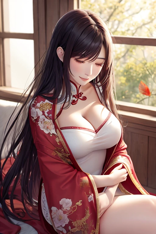 masterpiece, top quality, night, chinese style, ancient china, royal, cold expression, expressionless, long black hair, light pink lips, calm, intellectual, triple band, gray pupils, assassin, broom, flower ball background, street view walk, facial details, correct limbs, (NSFW:1.0), female, maid, protruding crotch, breasts strangled by rope, tightened by red panties, neck strangled by collar, showing a painful expression, tears in the corners of the eyes,