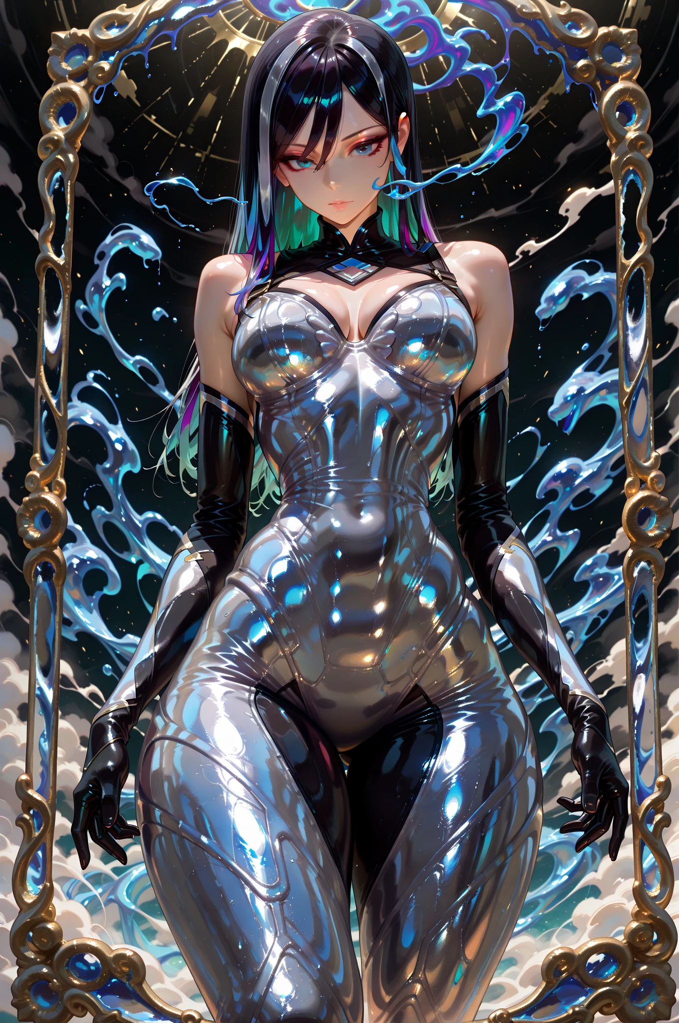 ((Browsing Caution))、最high quality、high quality、Best image quality、8k、最High resolution、High resolution、最high quality、masterpiece、RAW Photos、whole body写真、Detailed and realistic human body、Detailed and realistic skin、Realistic face in every detail、Realistic reproduction of every detail、Detailed and realistic lips、Detailed and realistic teeth、Detailed and realistic ears、Detailed and realistic hair、Realistic reproduction of every detail、Realistic fingers in every detail、(Beautiful Hands、thumb１reference４)、Realistic feet down to the last detail、Realistic feet down to the last detail、Realistic breasts down to the last detail、Realistic areola down to the last detail、Realistic nipples down to the last detail、Realistic pussy down to the last detail、Realistic vagina down to the last detail、Realistic clitoris in every detail、Realistic anus down to the last detail、((Beautiful Japanese Girl))、(Japanese Model), (Japanese women)、((18 year old beautiful girl))、(Black Hair)、(Random Hairstyles)、((whole body))、((Beautiful upward-facing breasts))、(Slim and perfect body)、(whole body光沢肌、Fair skin)、Soft natural light、Interior of a medieval European mansion、Interior decorated with artwork from the 1690s、 Inside a 1600s mansion、Classic Bedroom、Complex room、Classic interior、(Reflective Metal Slime)、(Mirror-finished metallic slime)、((Mirror Metallic(Apply metallic goo all over the skin))、((Mirror-finished metallic slime(The lines of the body are clearly visible))、((From the top of your head to the tips of your toes(Mirror Metallic肌))、((Bend your knees and squat(Spread your legs wide))、((Sexy pose))