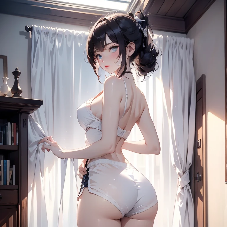 20 year old Japanese woman,(非常にdetailedな肌),Curvy,,Beautiful big ,(Very large breasts),Pale skin,Pointed Chest,Erect nipples,(Fantasy art,Best image quality,Hyperrealist portrait,(8k),Ultra-realistic,最high quality, high quality, High resolution, high quality texture,Attention to detail,Beautiful details,detailed,Extremely detailed CG,detailed Texture,Realistic facial expressions,masterpiece,in front,dynamic,bold),(((Rimless glasses)))(((short pixie cut))),(Very thin hair),(Very soft hair),(Super Straight Hair:1.5),length, sleek bangs,Very light coppery amber hair,Hair in one eye、(((Wearing tennis clothes))) (((sit in a chair with a backrest))) (((Sit with your chest against the backrest))) (((Rear View))) (((Photo from behind))) (((She's not wearing anything underneath her pleated skirt.))) (((彼女はAccentuate your buttために背中を反らせている)))、 (((Anus and genitals exposed))) (((The lines of the body are clearly visible)))、(((Depiction of beautiful fingers))) (((Beautiful body depiction))) (((Sit with your legs apart)))、(((Accentuate your butt)))、(((Full body photo)))、(((Low angle photo)))、(((Correct ankle orientation)))(((Correct number of legs)))