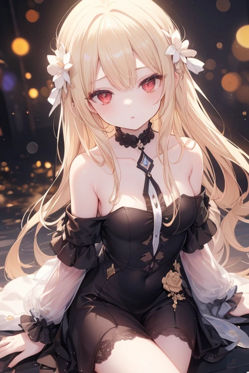 top-quality、Top image quality、masterpiece、girl with((Beautiful fece、20yr old、Best Bust、big bast、Bust 85,Red eyes to issue、Breasts wide open,Valley、Blonde long hair、A slender、Black Y-shirt with the second button open、Blackberry Short Skirt、Large valleys、Hands behind your back、Close distance、bending forward))hiquality、Beautiful Art、Background with((darkened room、candle)),Depth((Halloween Footage))masutepiece、visualart、depth of fields、