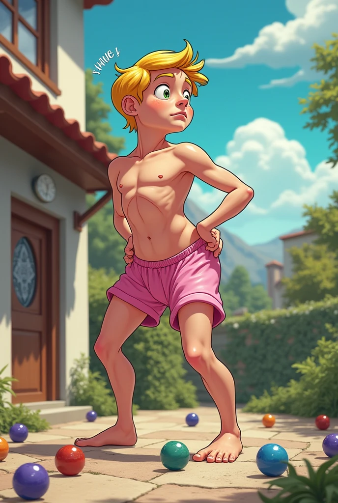 (((Masterpiece))), best quality, cowboy shot, perfect anatomy, (detailed face), outdoors, sunny, warm sunlight, (((realistic faces))), realistic anatomy, painterly)) 1boy, shota, solo, smile, shotacon, ((shaved head))