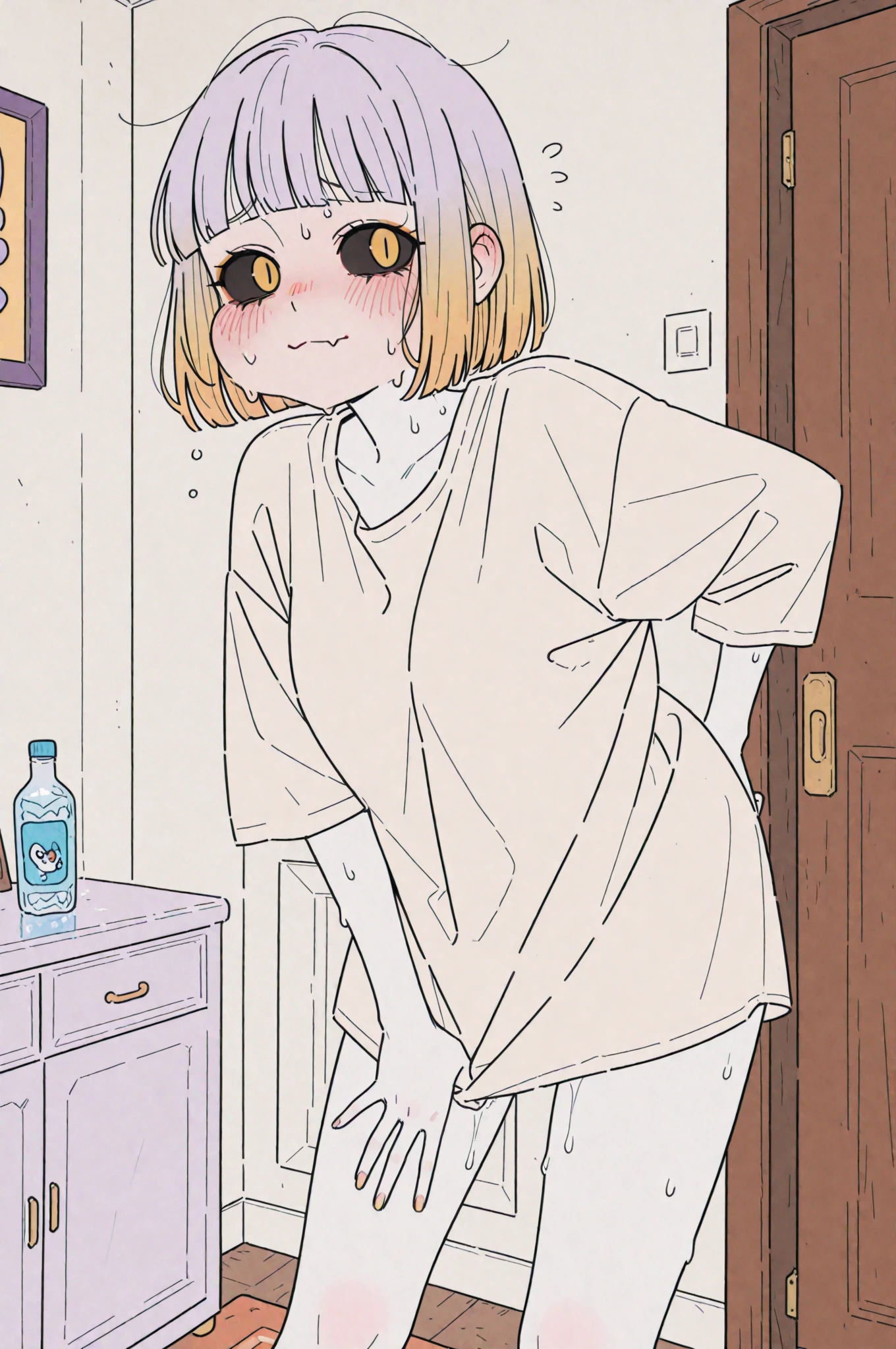 (1 girl, have to pee, peeing herself, peeing, peeing self, crying, very desperate to pee, have to pee, have to pee, peeing, peeing self, peeing, peeing self:1.8), (girl is waiting in line restroom, maxi dress, long skirt, foot ware, 1 handbag, have to pee, covering crotch, knees together and feet apart, Shudder:1.8), (hand between legs, leaning forward:1.8), (shaded face, despairing, impatient, Raspy breath, full face blush, embarrassed, looking away:1.5), (girl can't stand up straight:1.5), (full body), (detailed face, best quality:2), Slightly open mouth, (natural makeup),