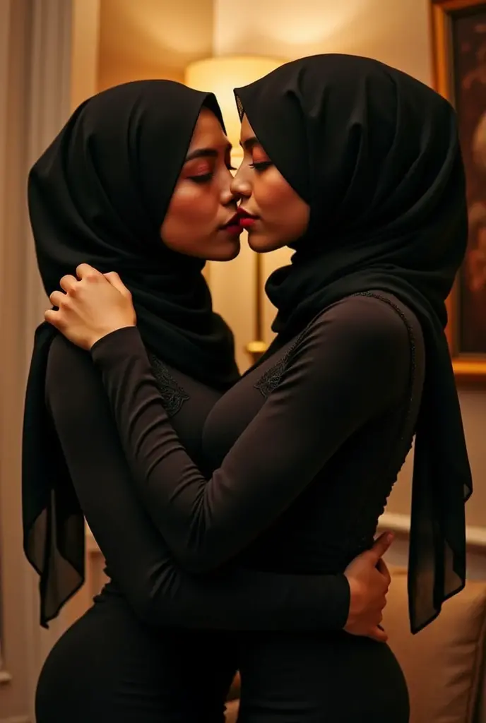 " 2woman, 35 Years Old, Indonesian , Lesbian Scene, Tank Top, big , full body, Curvy body, sharing Passionate hug and eating pussy