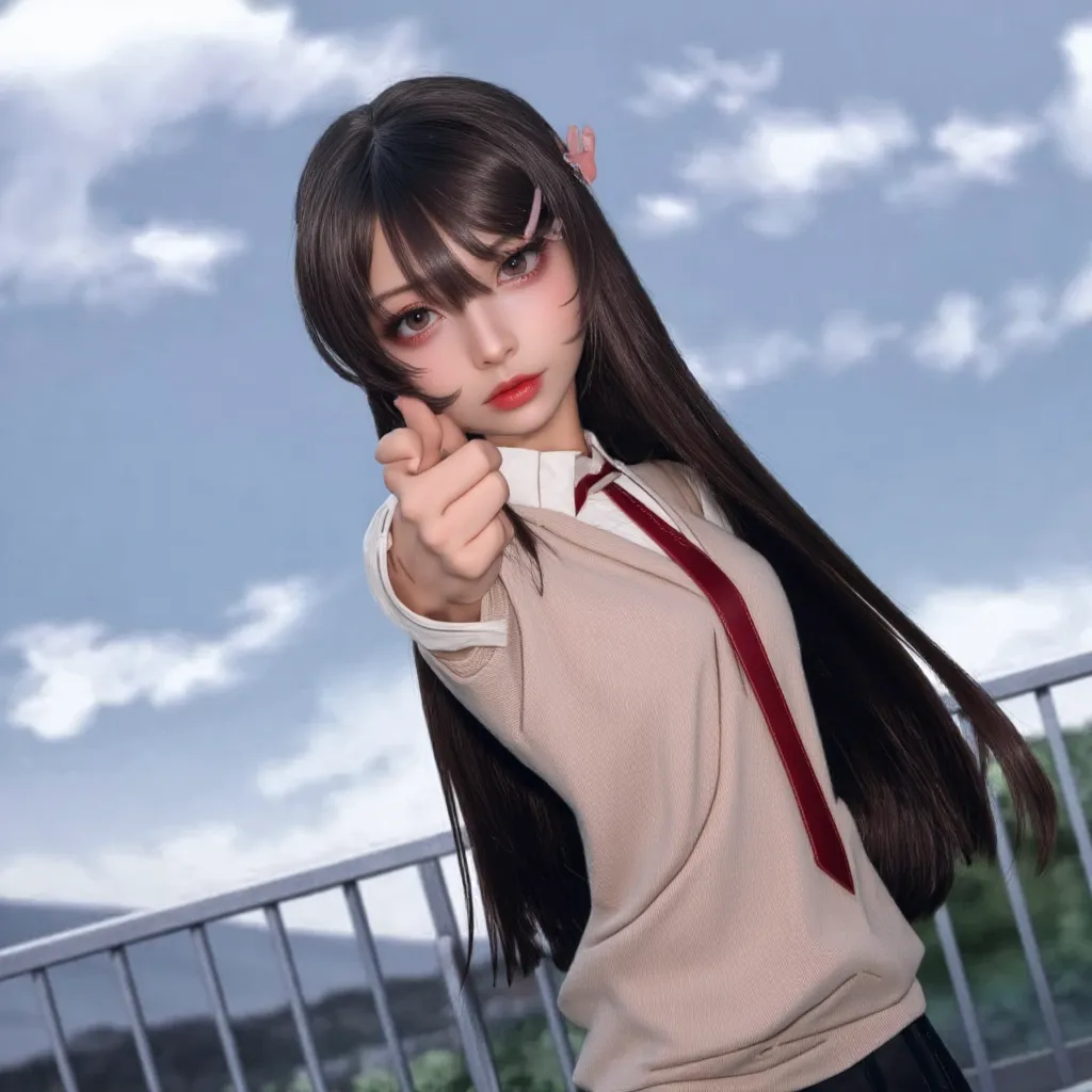 Photorealistic, just like image but real girl