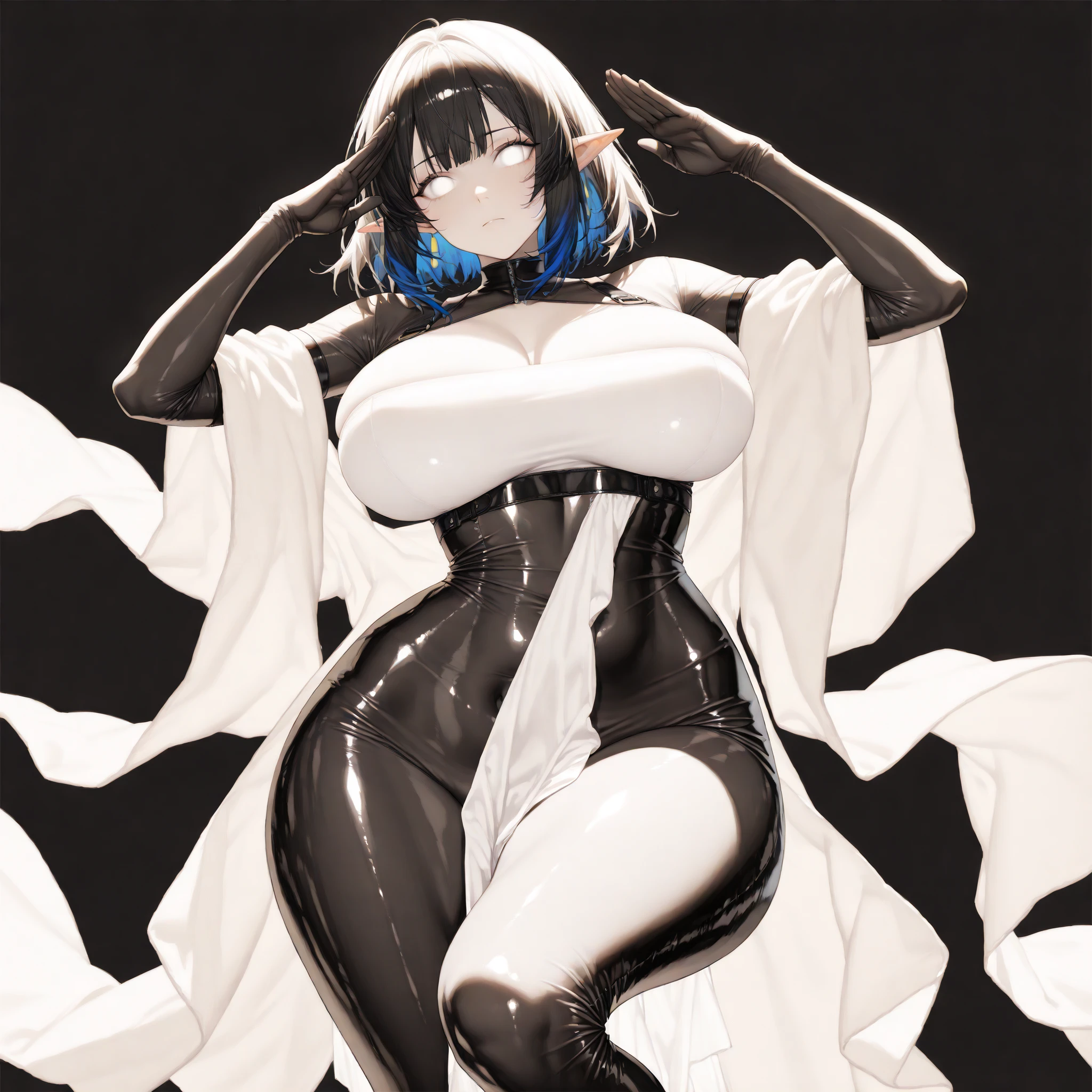 ((girl, alone, Big Breasts, Flushed Cheeks, Bobcut, bobbed hair, Expose, Wearing a mask , Black Background))