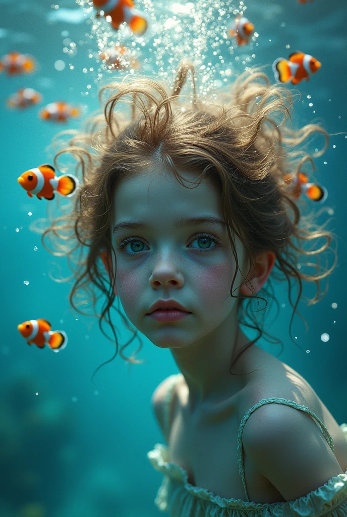 Determined to find her friend, Sofia went to a magic mirror that her grandmother had given her. She looked into the mirror and, to her surprise, saw herself playing with Finley and other fish in a dazzling aquatic world. Her little friends were there too, diving and laughing with the colorful fish.