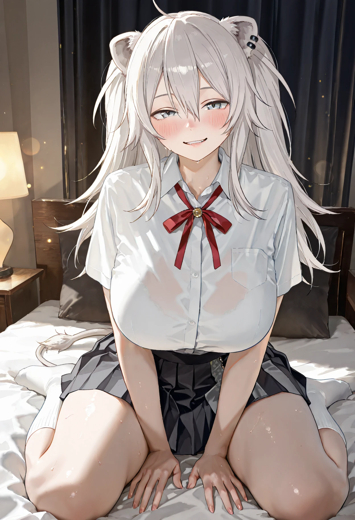 Stained panties ,blouse、ilver Hair、Human Girl、Small breasts、Are sleeping、Transparent nipples