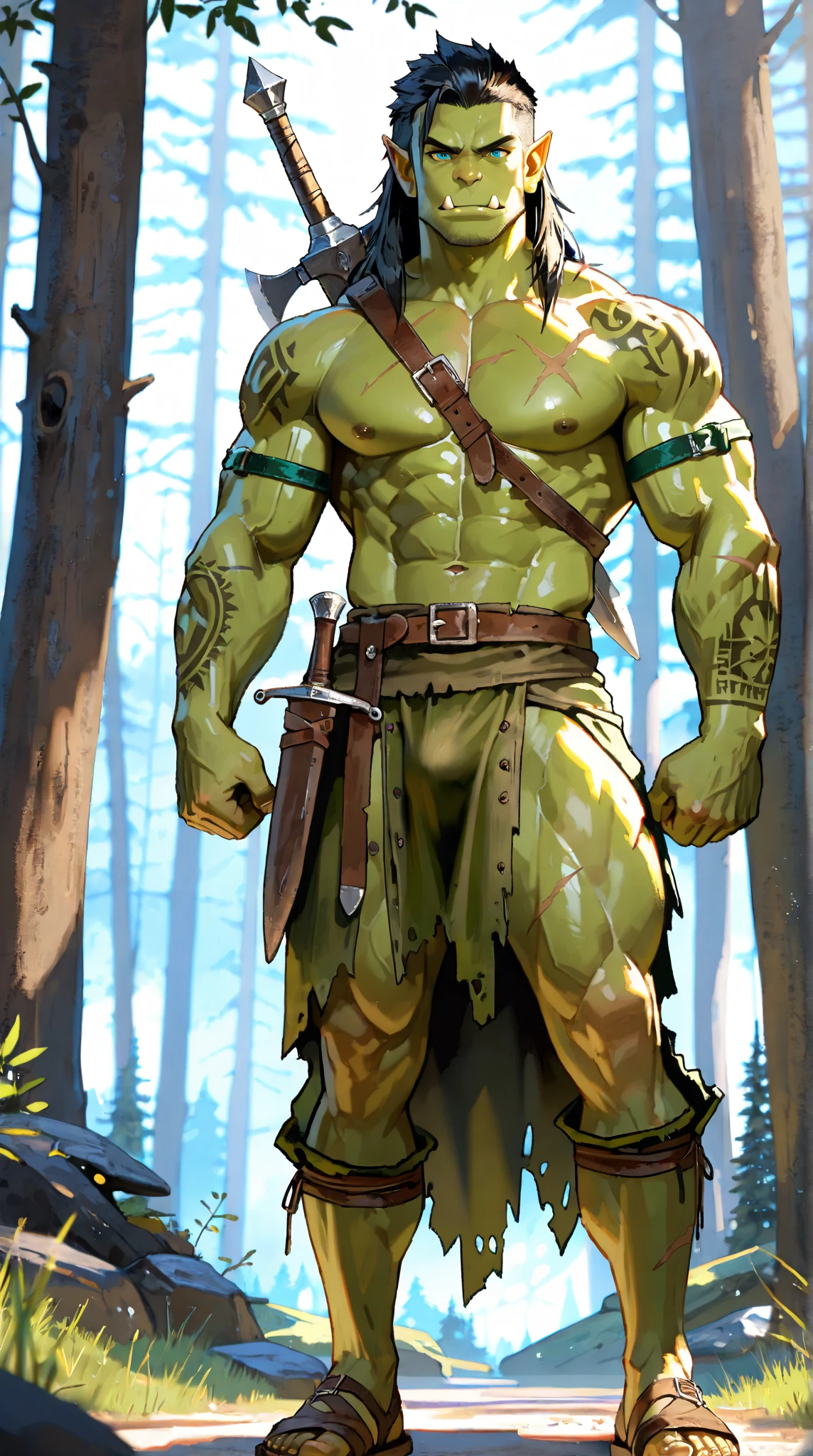 Man elf, handsome,Britisher, elf ears,short hair,Linen Whitegold hair color ,,sport body, big muscle, Handsome face,flawless white skin, cute, pointed ears, wood elf, bowman, pull the bow, pull the bow, shooting bow, action pose, arrows, quiver, leather belt, chest guard, arm guard, shirtless, boots, full body,(Absurdres, intricate details, masterpiece, best quality, high resolution, 8k),(18 year old boy ,(pleased, pleasure face , blush, horny smirk, forest background, big bulge, nsfw, see through,big bulge and big butts,(Best quality, 8k, Masterpiece).,Smiling face, good mood.highest detail, superior quality, natural lighting, beautiful, sexy, correct anatomy, good composition,realistic shapes, realistic skin tones,Natural eyes,realistic eyes,looking up at viewer,vpl,realistic muscles,Realistic wrinkles on the skin,Realistic arms and legs,Realistic face,realistic hair,Make a sexy and seductive face, man focus,amazing composition, front view, HDR, volumetric lighting, ultra quality, elegant,Post a erotic photoshoot,Realistic pose,detailed hair,full body,Fujifilm XT3 photorealistic art by midjourney