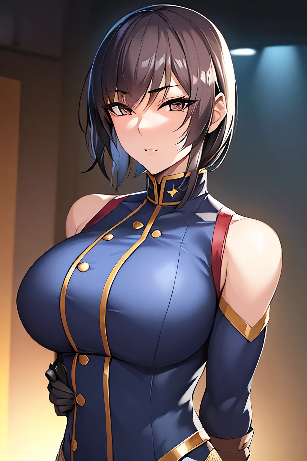 Beautiful woman short hair defined body big breasts, big thighs wearing a Supergirl cosplay