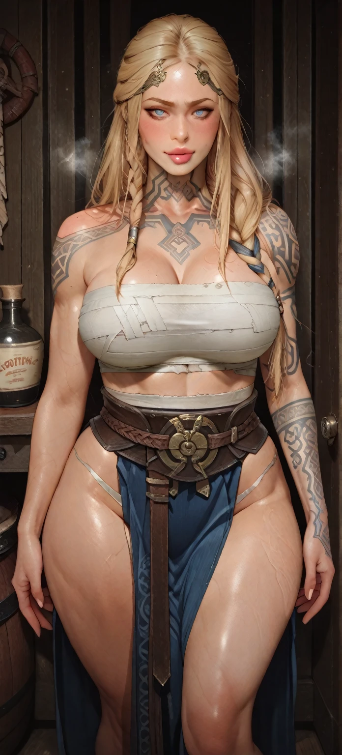 Priscilla half naked, in unbuttoned clothes against the backdrop of a weaving workshop, against the background of carpets, Priscilla shows naked tits, bare breasts, bare pussy art 3d realistically detailed drawn body, HD quality super realism