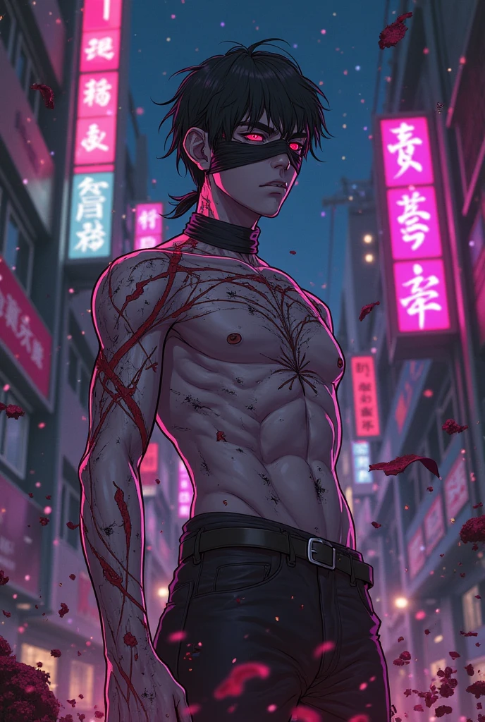 ((intricate design)) Top quality, 16K, High Definition, 16K splash art, high-res, ultra sharp, ((masterpiece)), the best quality, expressive eyes, perfect face, Super eyes, masterpiece, (((volumetric lighting))) (((natural lighting))) (((1Male))), ((muscular)), ((bodybuilder)), ((hyper pecs)), thighs, (((textured skin))) god of tentacles, sexy tentacles, tentacle humanoid man, humanoid bodybuilder, hyper pecs, glowing, god rays, melting, lava, volcano, melding, entangled, (((red skin))), Orange Body blushing, blood-red slimy tentacles, lava, liquid lava wet, monster, (((fully red skin tone)))  in a cyberpunk city, (((neon lighting))) (((fluorescent lights))) (((backlighting))) (((nighttime))) elf ears, devilish horns, (((bloom))) silky royalty robes, eldritch magic, scythe,