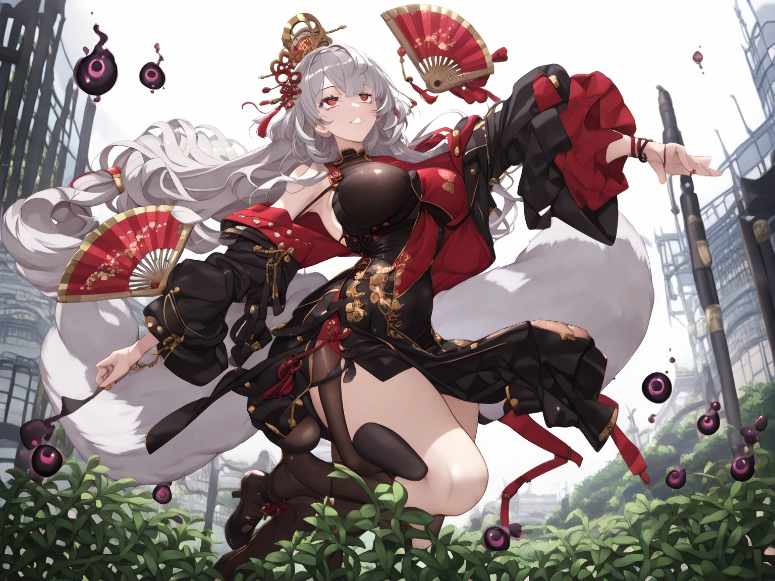 masuter piece、top-quality、8K、very detailed illustration、oiran、(Dracula's daughter)、Gray hair、Long straight hair、Fair skin、deadpan、Full body、c、simple background