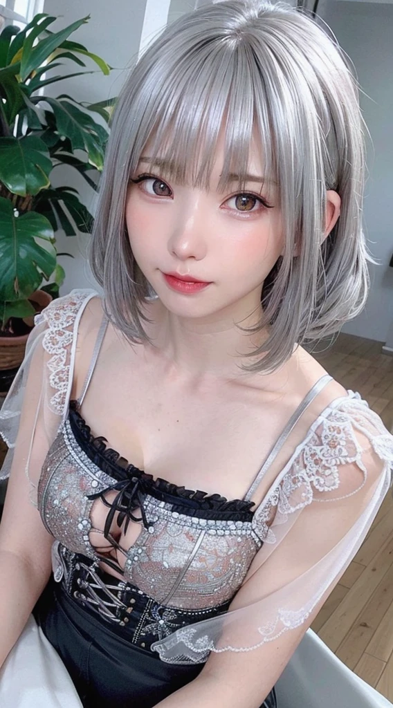 1 Girl, Beautiful, Baby Face, 30 Years Old, White Skin, , naked , Skinny, ,  , standing in The Bathroom,attractive , seductive, , , medium breasts, brown short Hair,  messy bun hairstyle, raised up arms, ((adorable:1.1)), ((masterpiece:1.1)), Sleepy Cute Face, grey hair,silver messy hairstyle, blue eyes, attractive, seductive, dynamic angle, soft laughter, (Shoulder off outer Jacket),  (8k, RAW photo, best quality, masterpiece: 1.2), (realistic, realistic: 1.37),  ,(((masterpiece))),(best quality),solo, extremely detailed, detailed face,(full body:1.2), the portrait is centered,(close-up:1.4),upper body,(from above:1.4),(wide-angle lens:1.2), looking at viewer,