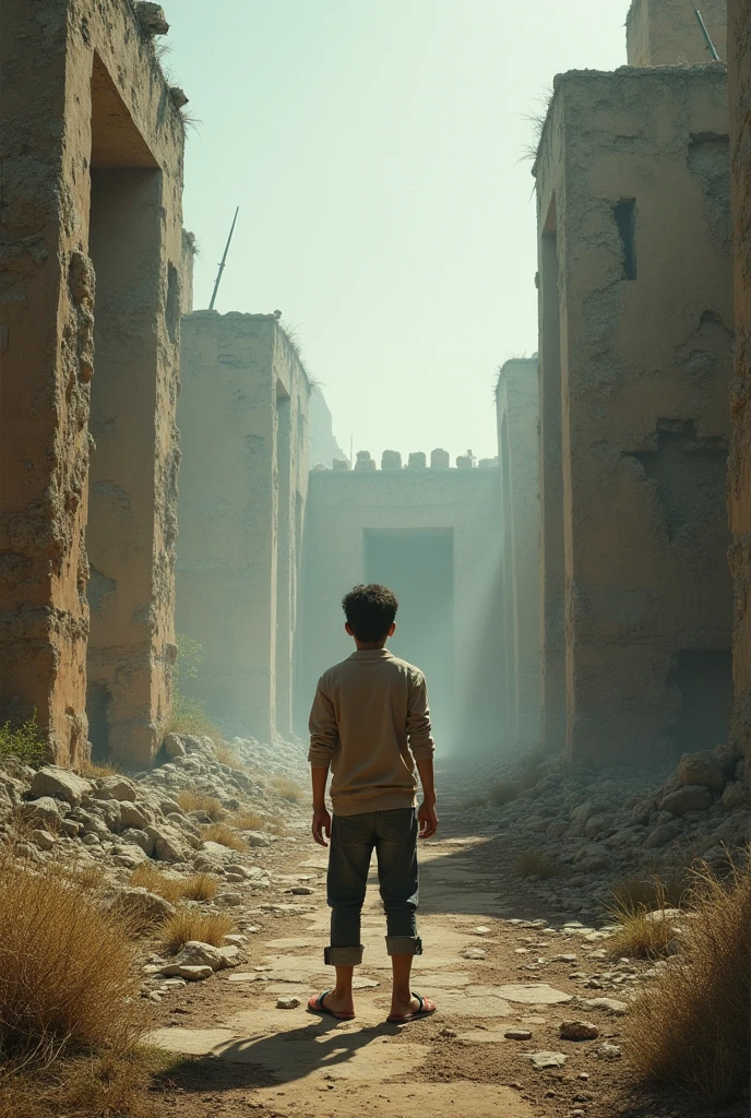 1 boy, handsome in appearance, tattered clothes were found in the ruins --auto