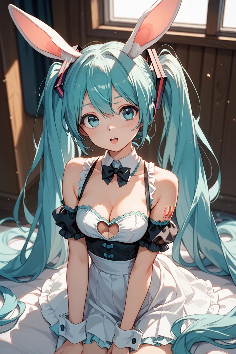 Hatsune miku, waist size, simple dress, crazy intense gaze, no background, gray background 