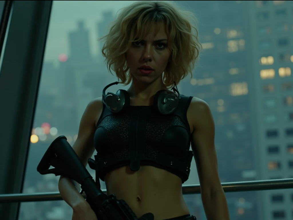 DANGER LAND - original motion picture soundtrack, comedy horror movies, Full body pose of a beautiful woman in the center standing in a sexy bikini outfit, In the background, a futuristic city is blown up and bursting into flames, with citizens fleeing in panic.、soundtrack jacket、Digitally Remastered, Kinematics」, John Maggs, Roy Dargano, Movie Posters, Album cover, 1 9 7 0 sMovie Posters, Oil painting