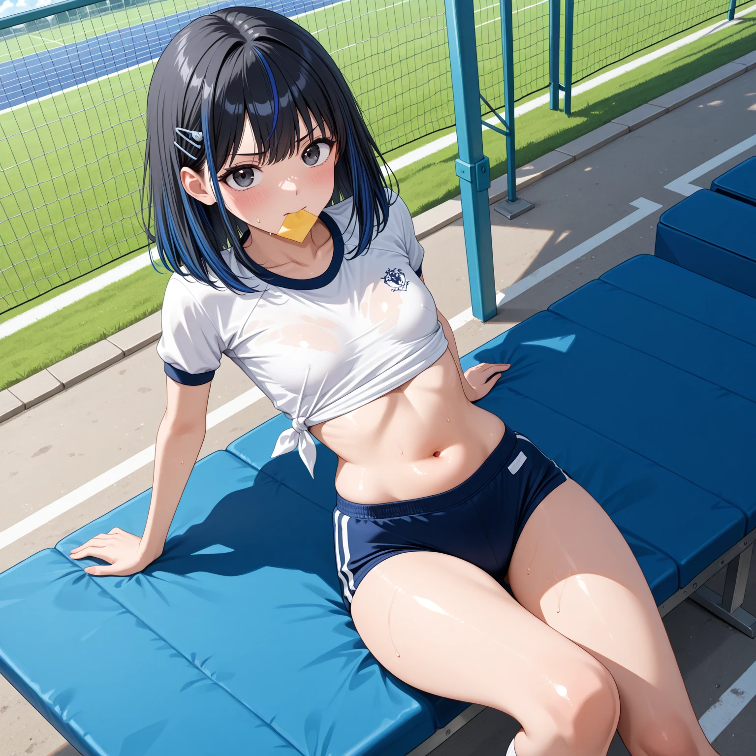 multiple views、(two girls:1.5),(surreal), (detailed illustrations), (High resolution),(Perfect illustration),(detailed person), (In 8K), (very detailed),(sit vulgarly:1.3),(Micro bikini with very small fabric area:1.5), A happy smile, eyes are blue, muste piece, best quality, detailed breasts, Lori, (junior high school girl:1.8),( wet with sweat:1.2), (Wet and see-through white micro bikini(You can see through her pussy.,nipples are visible:1.4)),(Wet and transparent black micro bikini):1.4),, (very small :1.7),(girl with short cut glasses:1.4),(:1.4),(Wet and transparent white low-rise racing bloomers),(Contains many sponsor logos:1.5),(sticks to the crotch:1.2):1.6)、(Mansuji muscle:1.4),(looks beautiful:1.3)、(Stick your butt out and turn around:1.5),(Butt hole is clearly visible:1.5),(Pubic hair is sticking out a little:1.6),(Athletics stadium during competition:1.5),(no underwear:1.4) ,(小さなnipples are visible:1.2),(matching track shoes:1.2),(Her beautiful little pussy is clearly visible:1.4),(I can see the shaved hair:1.4),(I can see pubic hair growing:1.3),(They both spread their legs wide.:1.5),(You can see her little hairy pussy :1.4),Japanese,
