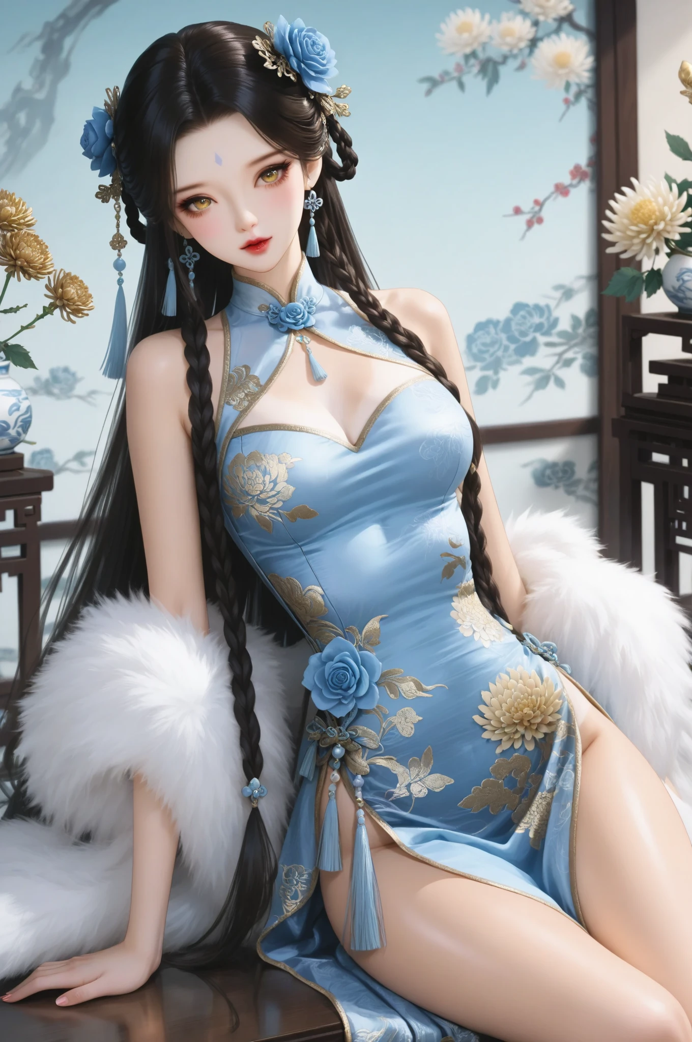 (best quality,ultra-detailed,realistic:1.37),(Korean:1.1)(beautiful detailed dress,adult,woman,detailed description),(beautiful detailed woman,beautiful Chinese background,exposed collarbone),(black eyes,natural eyes,realistic facial features,beautiful leg line),(sexy,full body photo,realistic body proportions,accurate eye ratio),(frontal photo,realistic and slender face)