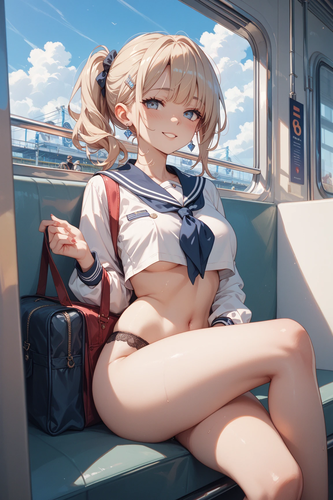 (masterpiece), best quality, expressive eyes, perfect face,nsfw:1.2,full body,sweat,annoyed:1.1,embarrassed,bdsm,shackles,restrained,see-through school uniform,pillory:1.1,statue,beach