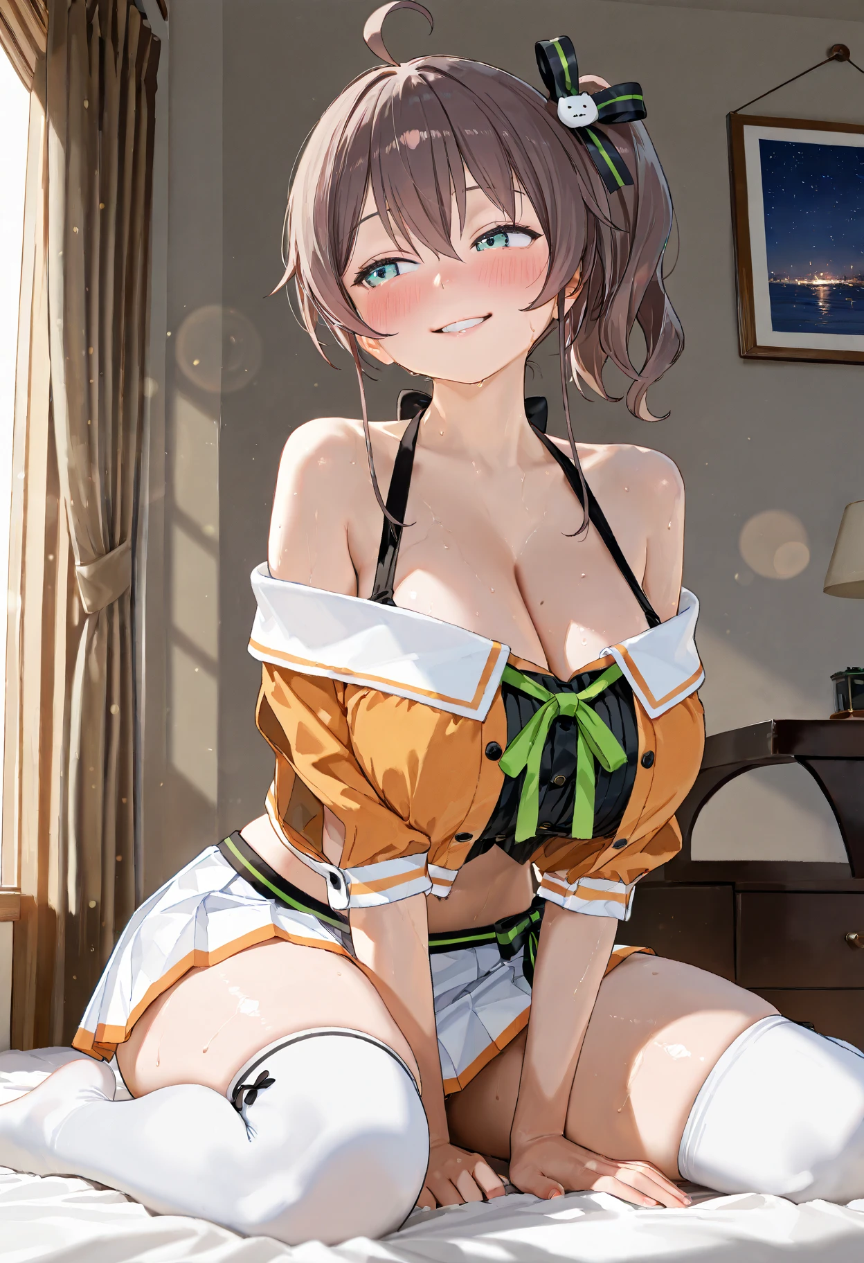 1 girl, illustration, game cg, absurdres, best quality, ryza, atelier, alchemist, large breasts, bunny ears, detached collar, wrist cuffs, strapless leotard, fishnets, (bunnygirl)