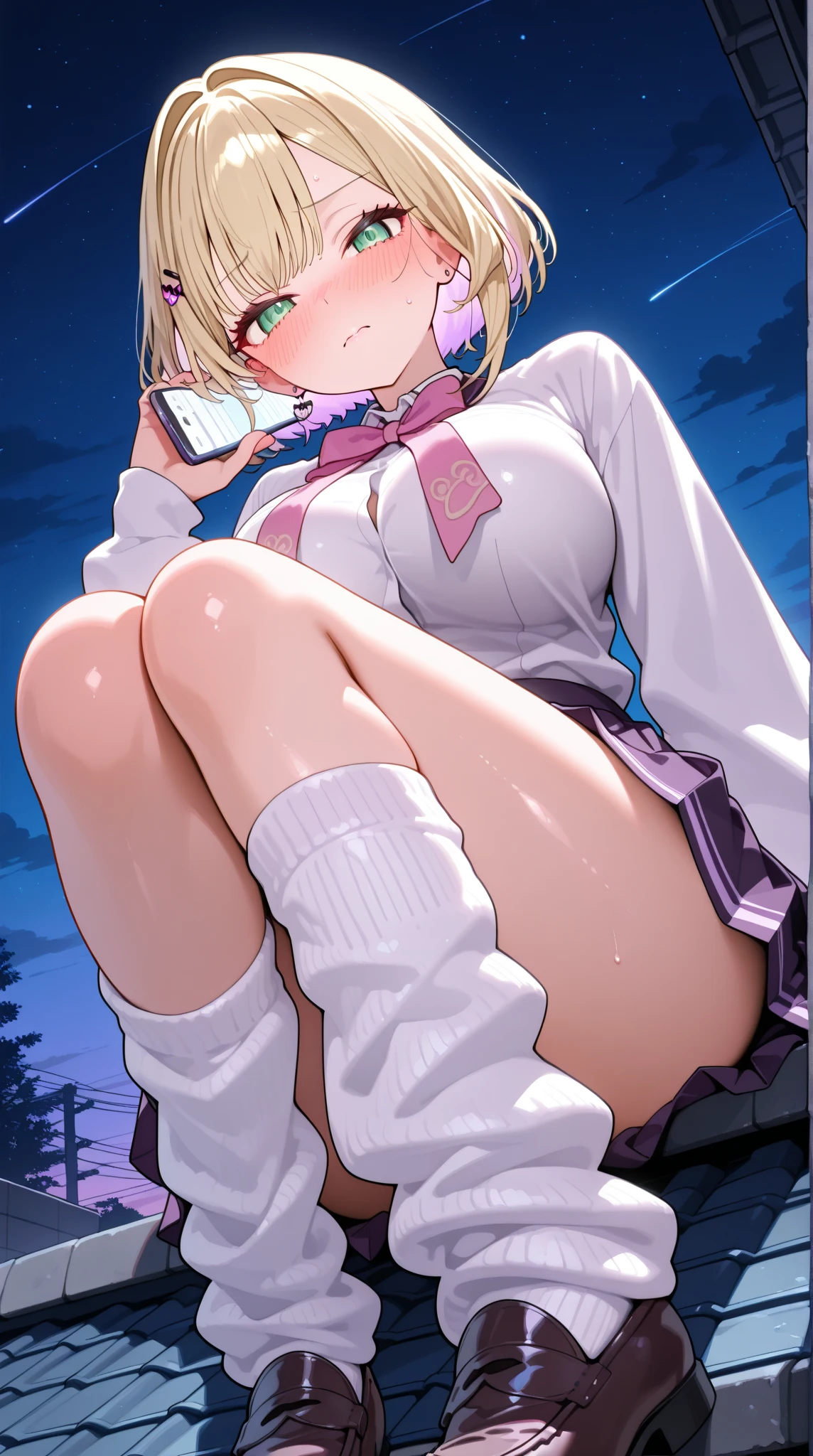 nsfw,masterpiece,ultra detailed,8k,navy school sweater,(short plaid pleated skirt),adult curvy body,(tanned skin:1.1),(japanese gyaru),baby face,cute face,silver panties,lying on floor,knees up,carpet,painted toe-nails,makeup,at messy private room,messy room,left clothes on floor,wardrobe,desk,sweaty,frontshot,medium hair,cheeful