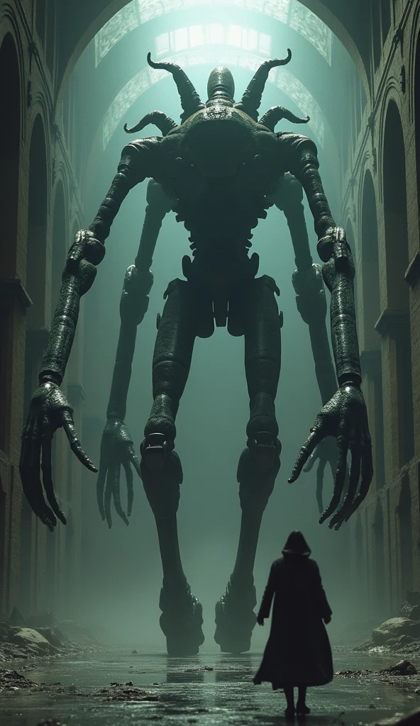 Gigantic skeleton knight walking across a plain in the distance amid fog, blue  haze, dark clouds, grimdark ,supense, unearthly, octan render, unreal engine , photorrealistic, hyper realism, highy detailed, high qualiy, intrincately detailed,Volumetric lighting, full character, 4K, ,hard disk ,Full HD, 8k, RTX, high resolution, detailed shadows, incredibily detailed, perfect, Dramatic scale
