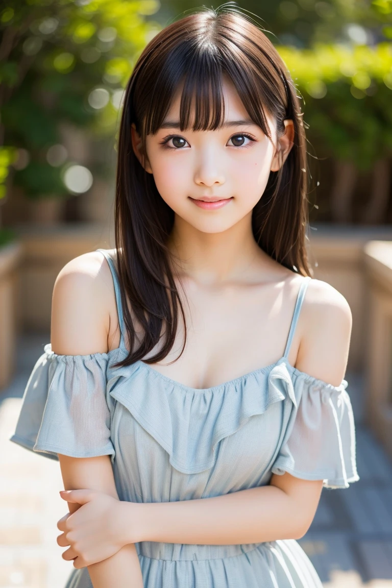 (masterpiece, highest quality:1.4), Award-winning portraits, 8k, 85mm, alone, Beautiful Face, Delicate girl,  (Cheerleader、On the grass), Sophisticated, cute, 15 years old, RAW Photos, Confused, High resolution, Sharp focus, Background Blur、(((flat  、thin and delicate body、Childish atmosphere)))、shiny semi-long hair、ponytail、Mole on the left cheek、 Dark blue eyes、the skirt is swaying in the wind、Hair swaying in the wind、sexy、flexible legs