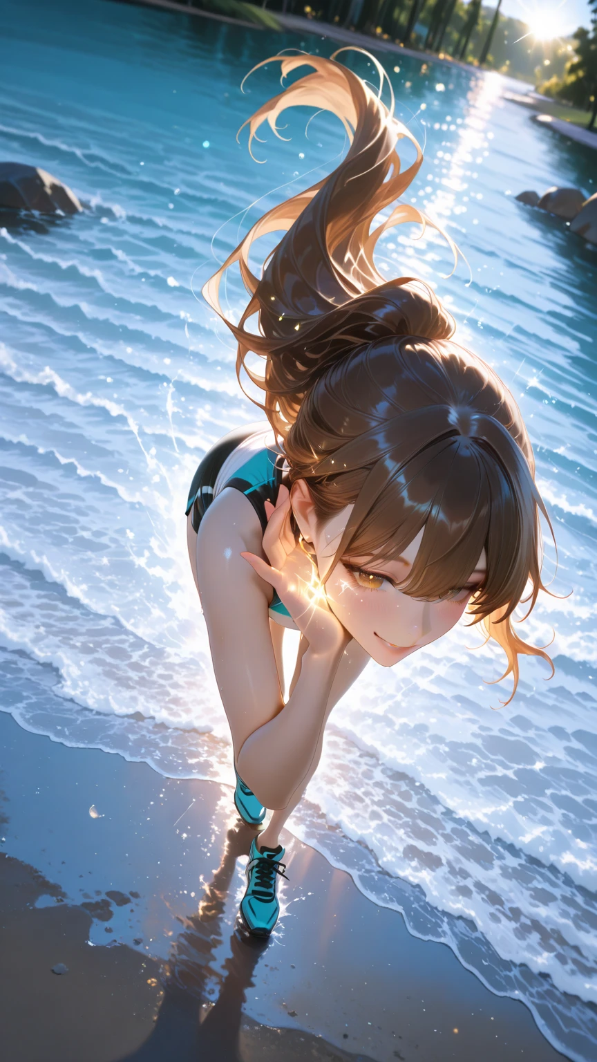 nswf:1.3,((masterpiece, highest quality, High resolution, 超High resolution, Pixel Perfect, Written boundary depth, 4k, RTX, human development report))), 1 girl, single, alone, beauty、View the whole body、((((looking up at viewer)))), (masterpiece: 1.2, highest quality, masterpiece, Clearer images), (Bright colors), ((Take clear photos even from a distance)), (Multiple Girls), (Harem),(School classmates), (field),((16 years old)), (cute Japanese((6 girls), (((infant&#39; Face))), ((Group shot)), ((Group selfie)),((youth))，(Have fun)，Wide-angle, Soft Light,  (Slightly larger breasts), ((viewers love it)), Landscape、((breast grab:1.3)),(((bra lift:1.2)))、((Green Eyes, Beautiful eyelashes, Realistic eyes)), ((Detailed face, blush:1.2)), ((Smooth texture:0.75, Vibrant质感:0.65, Vibrant:1.1, Anime CG Style)), Medium breast, Perfect body, Beautiful curves、beautiful legs、thin、smile,  Aerith Gainsborough, Hair Ribbon, bracelet,    brown hair, Side Lock, Parted bangs, Green Eyes, Braid, (((bikini))),(((Award-winning swimwear designs))),(Stand with your feet apart), ((((Are standing)))),  (Her legs were spread), (Made to stand with legs apart..) ,((Attractive way to stand))，(((Uplifting)))、(water droplets:1.2)、(Rising Wind:1.5)，please stand facing me、 thin脚, ((((open legs:1.5)))、((breast grab:1.3)),(((bra lift:1.2)))、((one eye closed))、((selfie))、(peace sign)、((Hair fluttering in the wind))，((hold hair with hands))，((arm behind head)),(((leaning forward)))、((((Flirting))))，Inner thighs、