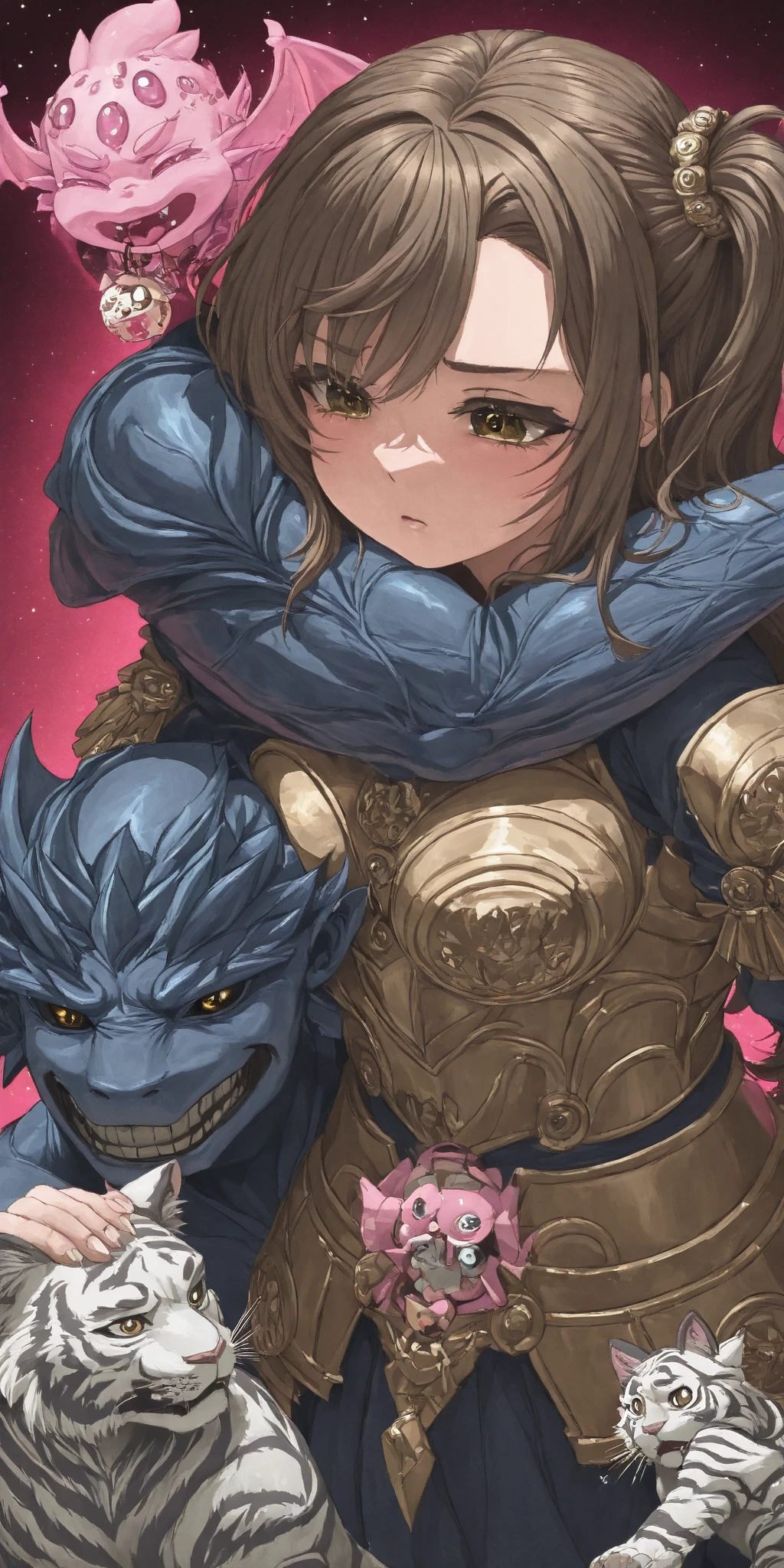 Brat, ((masterpiece)), High resolution, 10 years old、girl、 Brown Hair、Short Bob、((smile、Grin))、Embarrassed face、Excited、Sweating all over the body、Drooling、Bright Blue Eyes、smile、((Grin))、Earrings、Disturbed、Light、Motion Blur、Simple armor、A woman licks a man's penis、Putting a penis in your mouth、Cum on woman、Cum on Armor、lump of semen、semen dripping from penis、From the side、Full Body Shot、Man and woman clasping tongues、Deep Kiss