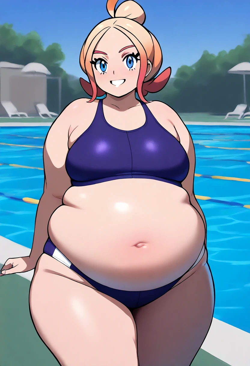 alone,male,chubby,Fat minora,Shirtless, alone, detailed, high resolution,, masterpiece,Excessive obesity,Obesity in the extremities,Lift your feet,correct body proportions,overweight,Shibayama Junpei,人 naked, standing, penis (foreskin), pool, happy, closed eyes, big belly, big boob