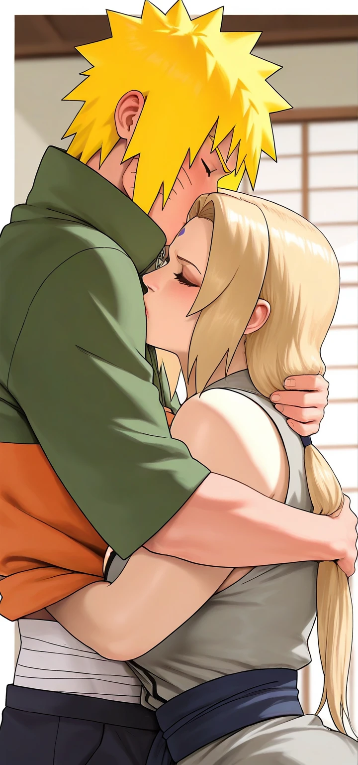 1girl, tsunade, 1boy, uzumaki naruto, nude, cumming, teasing, submissive male, femdom, pleasured face, orgasm, fellatio, small penis, foreskin, on bed, nipple, Realism, anatomically correct, best quality