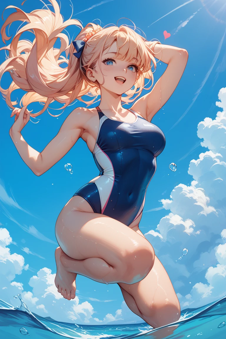 A swim suit girl with sperms on her body
