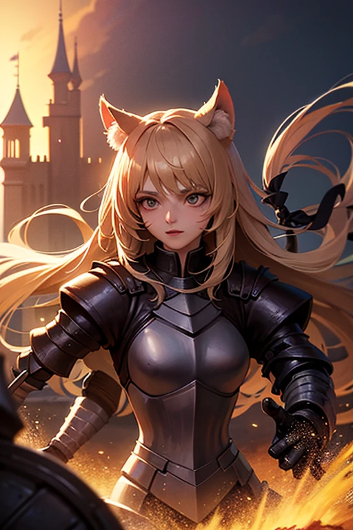 in 8K, top-quality, Real Image, intricate detailes,1girl in、Giant Demon、blonde hair、doress、horor\(theme\) masterpiece、top-quality、ighly detailed --auto