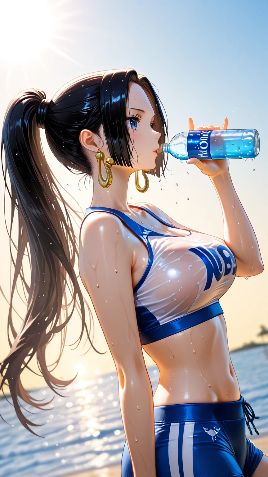 Master piece,best quality,official style, final fantasy movie,tifa,realistic textured, Ultra-realistic capture, Highly detailed, High resolution 16k close-up of human skin. Skin texture must be natural, With such detail that pores can be finely identified. Skin should look healthy,3d,cowboy_shot,micro_bikini, beach, crowd,