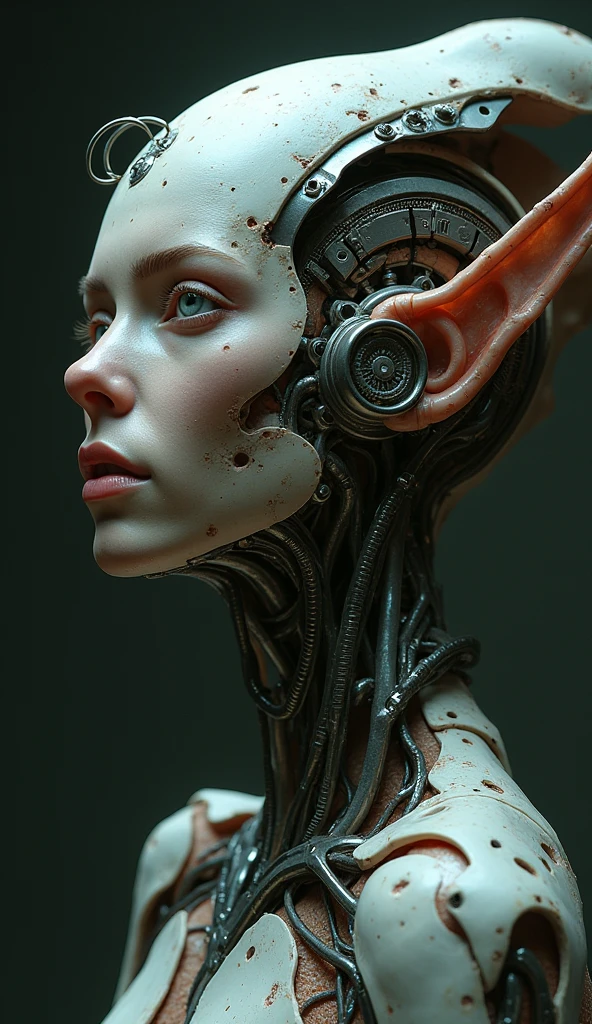 (🤖🧟♀️👹), charlar por mensaje, official art, gore(hiperrealista), 🤳((Guro)) Far angle, ..RAW, 8k, (Hipper Resolution), ((bodyhorror:1.3)), anomalous, ((exposed organs)), ((cerebro expuesto)), (injury), sangriento, ((sistema circulatorio, nervios con cables y tubo)), ((necrotic skin:1.1)), ((Lluvia n)), ((Horror hiper intrincado detallado:1.2)) ((NSFW))(Reelmech)((Spray de sangre)