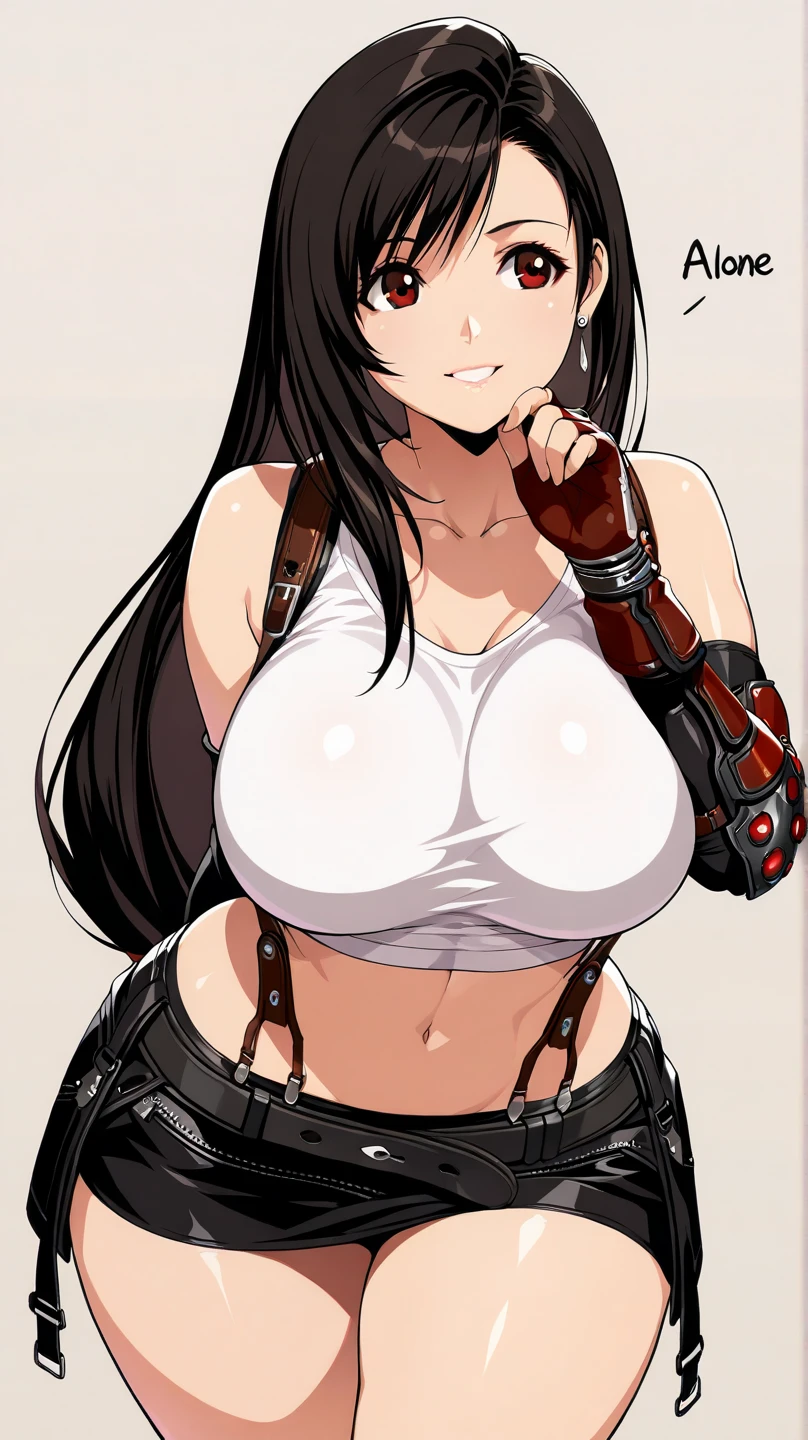 score_9, score_8_up, score_7_up, ,front_view,breast above view,,(soro focus),standing,straight-on,,(tank toplift;1,3),(),puffy nipple,selfie,(mediumshot:1),looking_at_viewer ,1girl, tifa lockhart, final fantasy,(beautiful woman). tareme,black hair, low-tied long hair, red eyes, bangs, white tank top,gap, belt, pleated skirt, thighhighs, elbow fingerless gloves, elbow pads, midriff, navel,suspender skirt.zettai ryouiki ,(large_breasts:1),((perky breasts;1,3)),(light smile),slender_waist:1.2 ,Solo,,(daytime and outdoors),(masterpeace),(best quality),((aesthetic,very aesthetic)),,highly detailed,(megami_magazine),(professional lighting),(cinematic lighting),great lighting,
