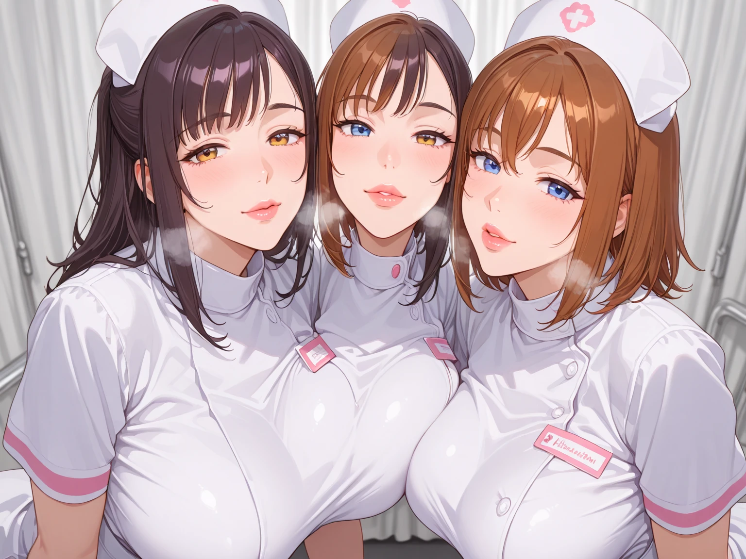 ((NSFW:1.3)),(Textured skin, Anatomically correct, Super Detail, high details, High quality, hight resolution, Best Quality, 1080p,4K),(One-person viewpoint, looking at viewer, subjective:1.4),

(Multiple girls in hospital ),(women's hospital in night:1.3)
((Multiple girls, 10+girl with, Group photo of the girls, Group photo of the girls:1.5))
(Girls of different ages:1.5),(line up standing knee:1.5),(Super Strong Super Huge gigantic breasts:1.5),(women with various hairstyles:1.5),
(inviting you to have sex),

nsfw,(enraptured face:1.4),(naughty expression:1.2),(orgasm smile:1.5),seductive smile, excited smile, 
(blush, face blush, blushing:1.3),
(saliva, saliva trail, drooling:1.3),(heavy breathing, steam:1.3)

(Pale pink nurse's uniform:1.4),nsfw,(nipples peek:1.1)

nsfw, open mouth, tongue out,(Large quantities of sperm:1.5),((facial:1.5)), (sperm covered face:1.8),(cum on tongue:1.3),(cum in mouth:1.4),(cum on breast:1.3)cum on hair,
(whole body is covered with large amounts of sperm:1.3)
(pov only one penis:1.5),(body shot:1.3),(pov:1.5),(looking down, low angle shot:1.5)
nsfw, (pov:1.4), (focus breasts:1.2),(paizuri,Fellatio,,1 penis, breast concussion,:1.3),
(projectile cum from peni:1.5),