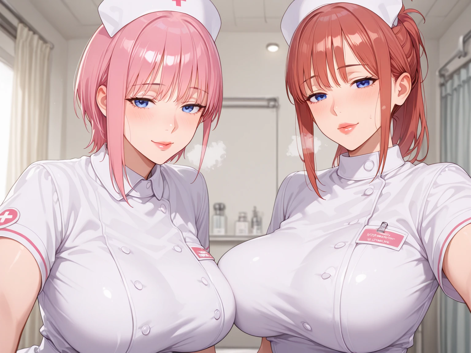 Ultra HD、Ultra high definition、Noise Reduction、perfection、Image quality adjustment、Balance Changes、Optimal Lighting、((Two Girls、nurse、Cosplay、hospital、bed))、Camel Toe、Giant tit、Nipple Puffs、Cleavage、Plump、Super big breasts、Super big butt、Bubble butt、((vacuum、penis、Blowjob、Suck with your mouth、Underboob:1.2))