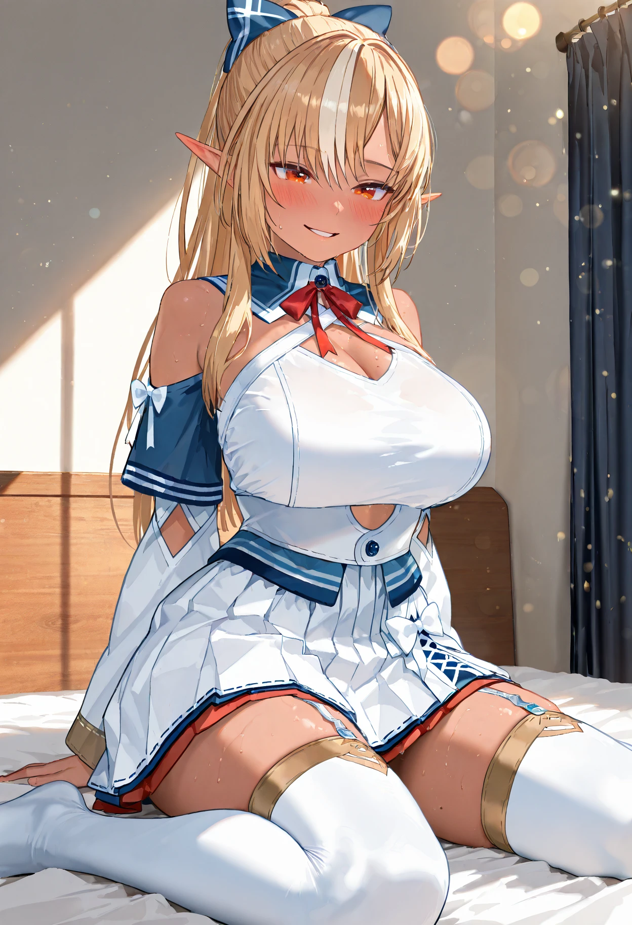 {{{masterpiece}}}, {{{best quality}}}, {{ultra-detailed}}, {illustration}, {{an extremely delicate and beautiful}}, (beautiful detailed eyes:1.6), extremely detailed face, 16k, anime face, NSFW, Yuuki Asuna(sao), aaasuna, Eft_sao_asuna, cute face, long hair, brown hair, braid, brown eyes, medium breasts, thin waist, big hips, curvaceous, bare shoulders, armor, breastplate, white sleeves, detached sleeves, red skirt, pleated skirt, white thighhighs, thighs, zettai ryouiki, BREAK, collarbone, collared shirt,white shirt, long sleeves, rolled up sleeves, pleated skirt, blue skirt, miniskirt, BREAK, NSFW, A man and a woman are having intense sex that drives them crazy, ((1man and 1woman,having sex)), (SEX:1.5), intercourse with a man, ( Missionary Vaginal:1.3), man on top, bird's eye view, on back, missionary, pov hands, {{{vaginal penis, deep}}}, hetero, sex with men, nipples, huge penis, veiny penis, open vagina, clitoris, grab thighs, nail, spread legs, {{open vagina, spread pussy, pussy, clitoris glans, urethra, vaginal opening, labia minora, uterus, smooth pussy}}, taking off clothes, open clothes, Open shirt, open jacket, breasts, nipples, lift up skirt, blush, open mouth, embarrassed, naughty expression, legs up, M-shaped spread your legs, spreading legs, {{{uncensored}}}, Handsome young man, interracial, netorare, male body, man's lower body, close up