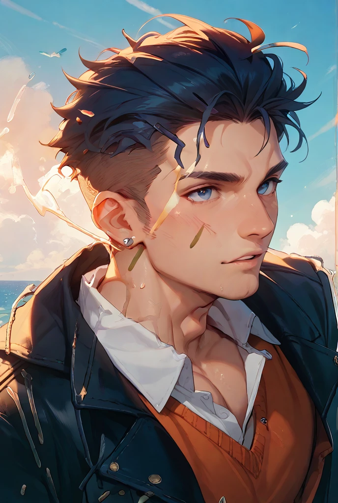 Realistic, (masterpiece, top quality, best quality, official art), very detailed, colorful, most detailed, gods, short hair, black hair, (magic), handsome man, starry sky, winter, snowfield