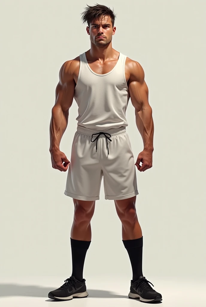 4K, Real, photograph, male, muscle, Thighs, Sweat, Lower body only, Background white, 