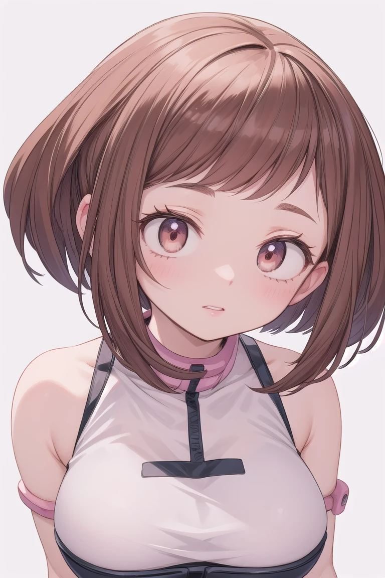 Ochako uraraka micro top, ((Pecho muy grandes)) Surrealism, 8k, super detail, anatomically correct, accurate, UHD, masterpiece, textured skin, super detail, high details, high quality, best quality, highres