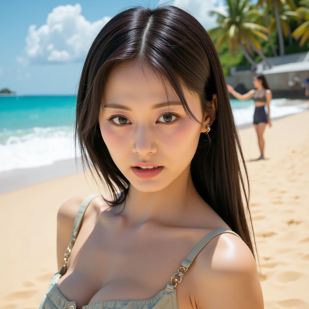 ((1girl)), in naked, instant camera flash, pose at Summer festival, makeup with glossy lip, small breasts, bracelet, (girl in beach concert:1.4), various angle, ((face focus)), 22 years old, Beautiful Japanese Girl, standing pose, (nsfw:1.4), realistic light, realistic skin tone, Crowd, full of people