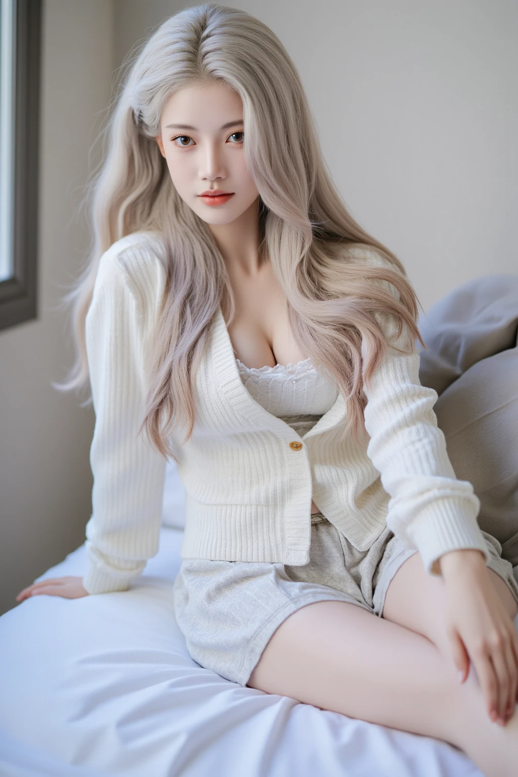 White and tender legs flat and hands under your buttocks