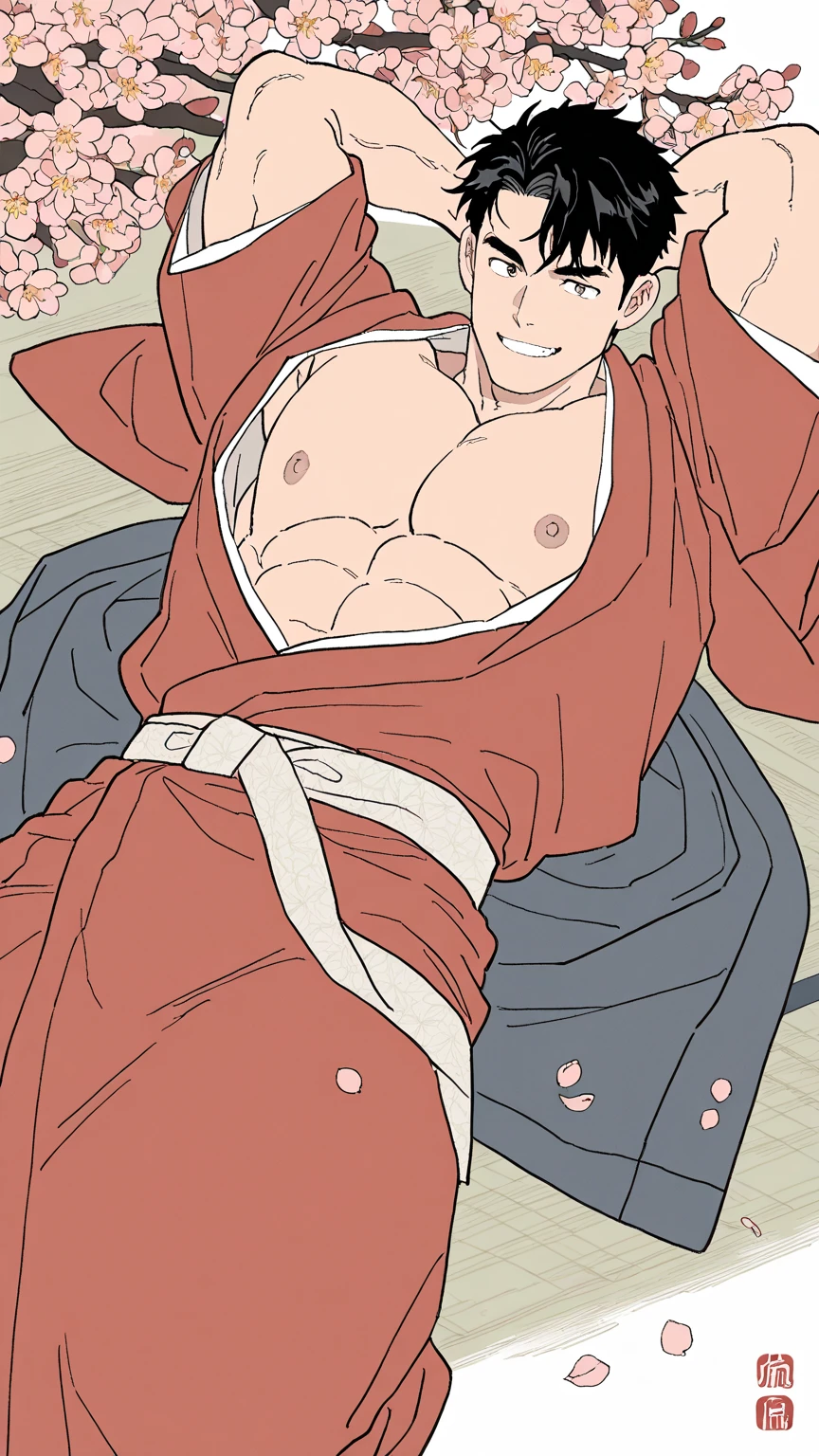 male, (full nude, red yukata), erecton upward, penis, handsome, muscular, hairy, blush, ashamed, (cumshot), middle aged man, Sitting on the floor, realistic, night, daddy, delicate eyes, hairy legs, daddy, hairy leg, smirk, (rough handjob)