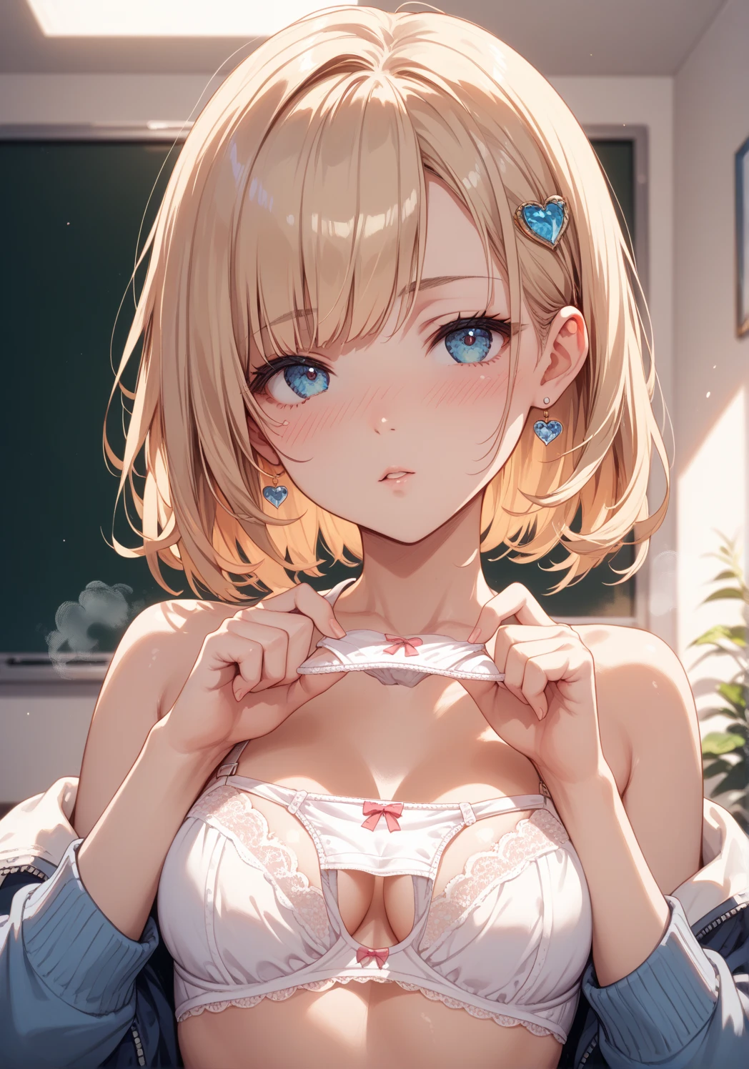 (Blonde short wavy hair)、Brazilian Mature、(Tanned Skin 1.8)、(Huge breasts:1.5、thick areola、Thick Puffy Nipples、Tie a formal shirt at the navel、Showing cleavage、Underideboob、(Rainbow colored string micro bikini))、(Camel toe)、(Colorful graffiti art on the wall)、NSFW、night、Sit with your legs apart、Close up on crotch、choker、slim、Completely naked、Ecstatic face、Bitch、tongue