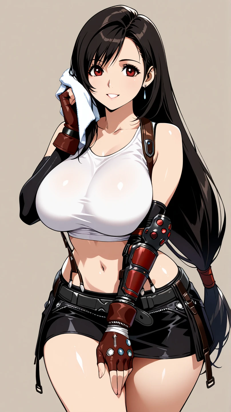 (((Full and soft breasts,)))(((Huge breasts))) (((Cleavage))) (Perfect curvy figure),Anime Girl,Black long hair,White shirt, Tifa, retrato de Tifa lockhart, Tifa lockhart, Tifa lockheart, seductive retrato de Tifa lockhart, retrato de Tifa lockhart, glamorosa Tifa lockheart, Tifa lockhart con el pelo blanco, April Rendering, Anime Girl的真实感渲染, The King of Fighters character, Soft Anime CG Art