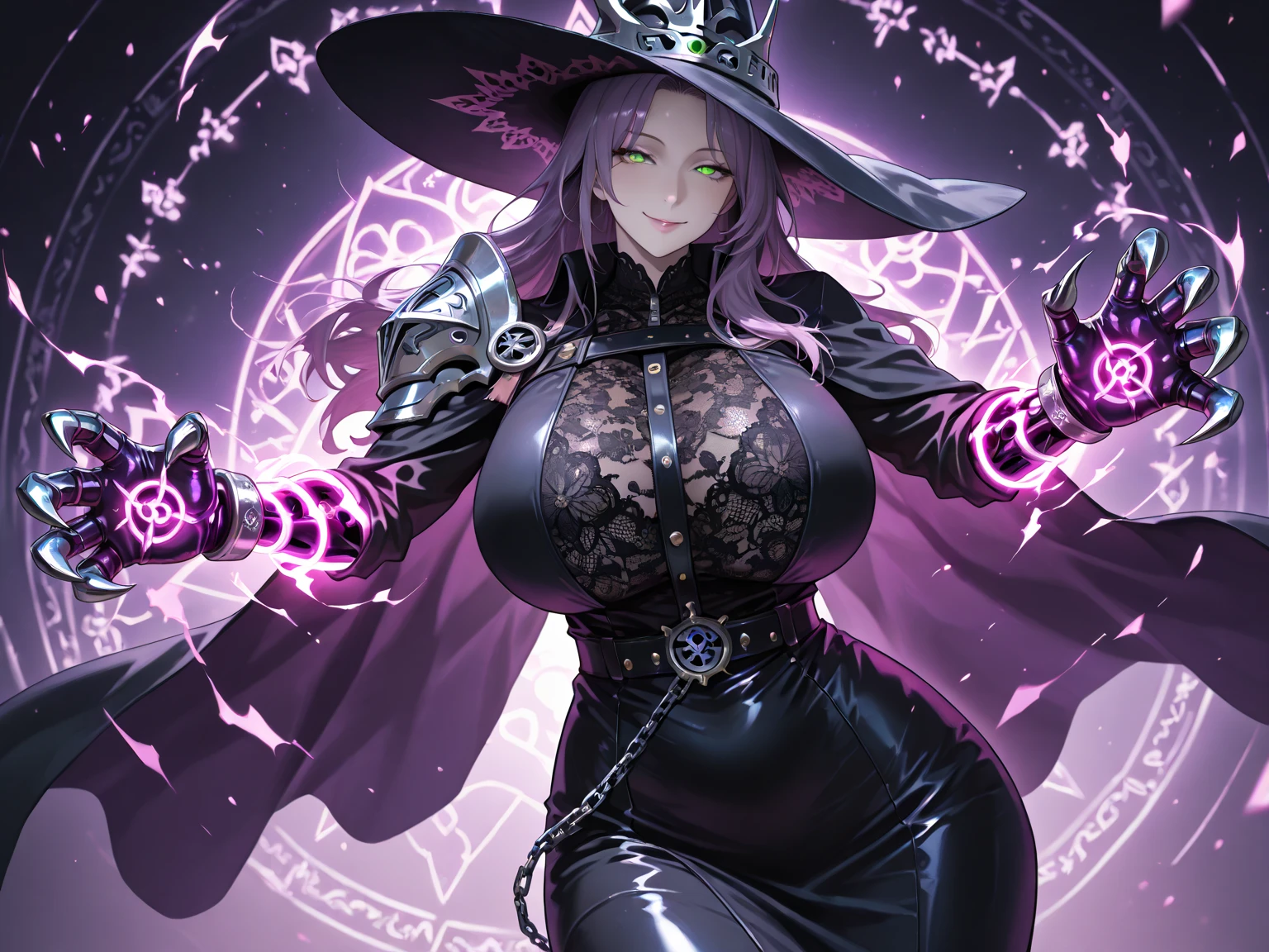 Rihanna : The evil nun, Demon horn, Demon wings on the head , sexy robe de nonne, Powerful bolts of destructive purple energy shoot out of his hands, diabolique, insidieux, His powerful magic hits the buildings of a city , Context of the Satanic Church, detailled eyes, detailed hands